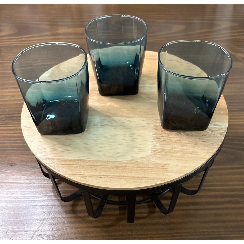 ANCHOR HOCKING Rio Coastal Blue 11 Oz Rocks Glass Tumblers Square Base Set of 3